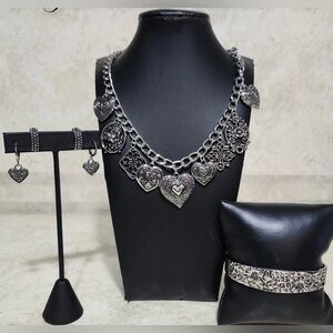 Silver Heart Charm Necklace and Earring Set